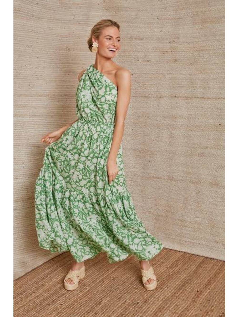 Charina Sarte Tuckernuck Botanica One Shoulder Maxi Dress XL NWT Green